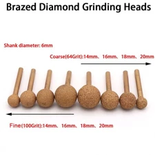 12~25mm Ball Brazing Diamond Grinding Head Burr Polishing 6mm Shank Coarse/Fine