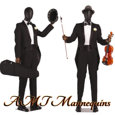 AMT-MANNEQUINS MALE FULL BODY MANNEQUINS FLEXIBLE POSEABLE ARMS, High End, BLACK MANIKIN HMC-W