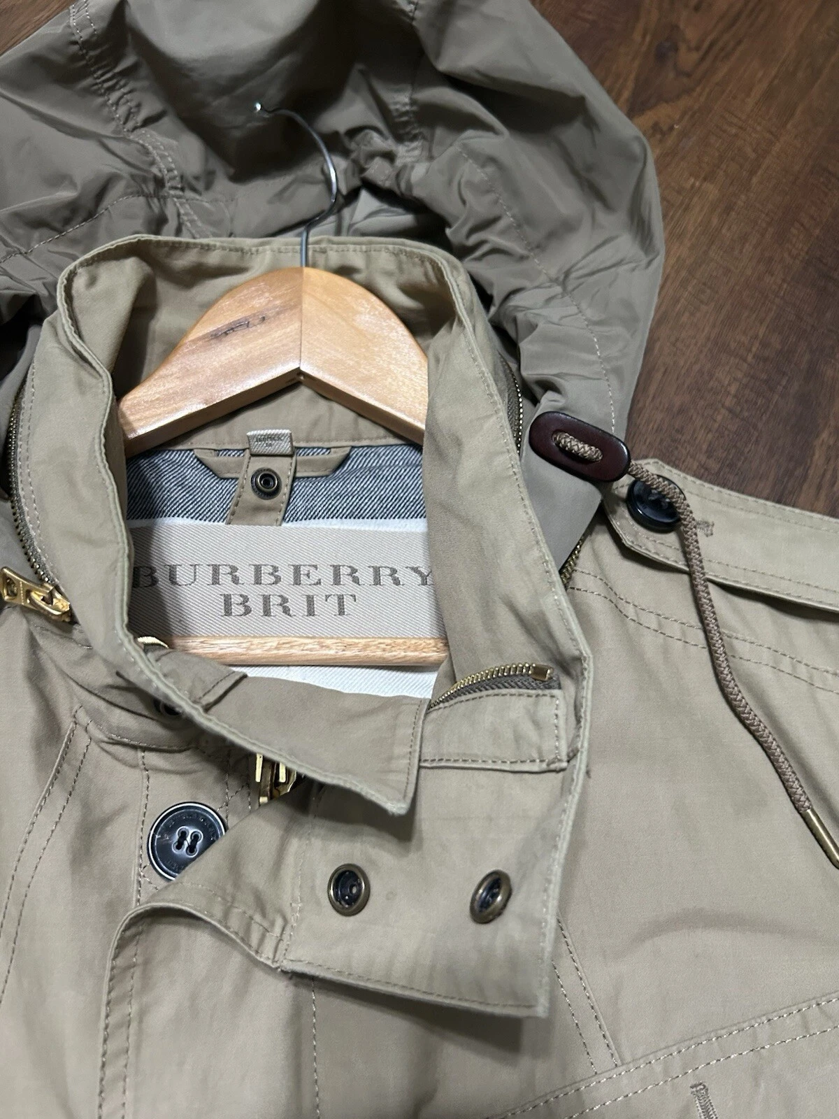 Cappotto giacca uomo Burberry Brit fodera staccabile cappuccio nascosto taglia M