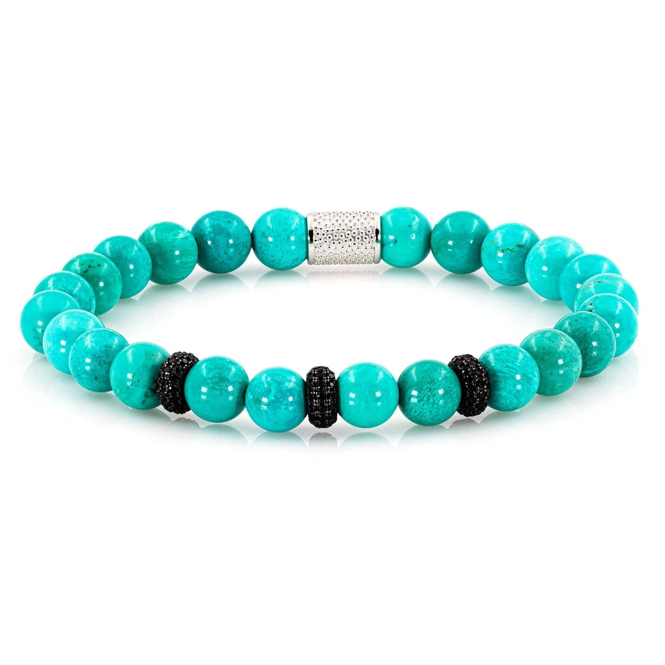 Perlenarmband Grüner Türkis Perlen Beads Bracelet 925 Sterling Silber Zirkon - Bild 4 von 4