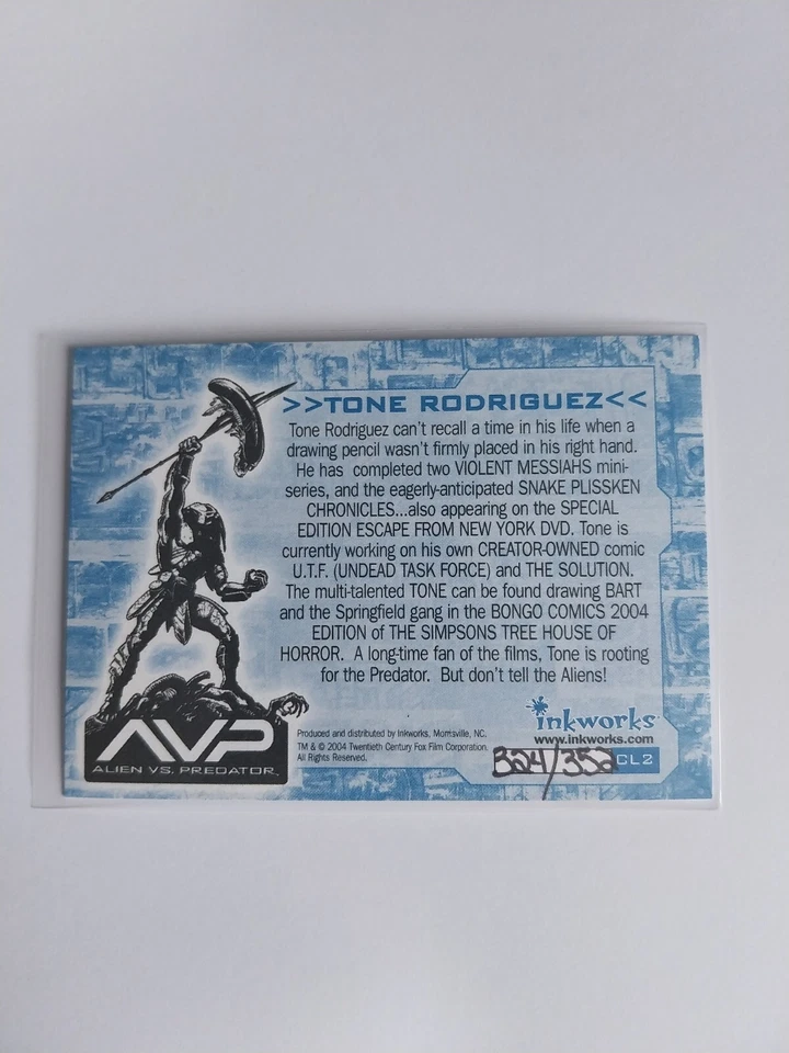 ALIEN VS PREDATOR - CL2 - TONE RODRIGUEZ (SKETCH CARD) 324/352 - Image 2 of 2