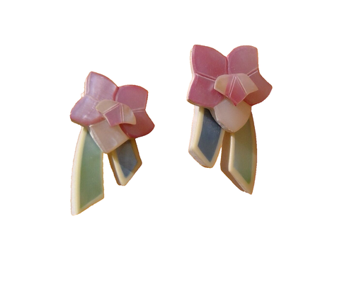Handgefertigt auf den Philippinen Intarsien Ohrringe Floral Statement 13/4"