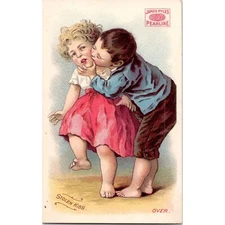 JAMES PYLE'S PEARLINE Soap - Boy Kissing Girl - Victorian Trade Card
