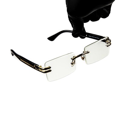 Style Luxe Rimless Rectangular Retro Original Rectangular Style Designer Rimless Clear Lens Gold Frame ...