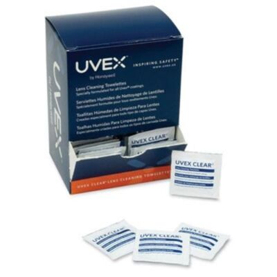 Uvex Clear Lens Cleansing Towelettes, 100/Bx, 4-1/2'' x 8'', Pre-moistened