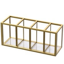 Acrylic Pen Holder 4 Compartments Gold Copper Border Pencil Organizer Cup For Co