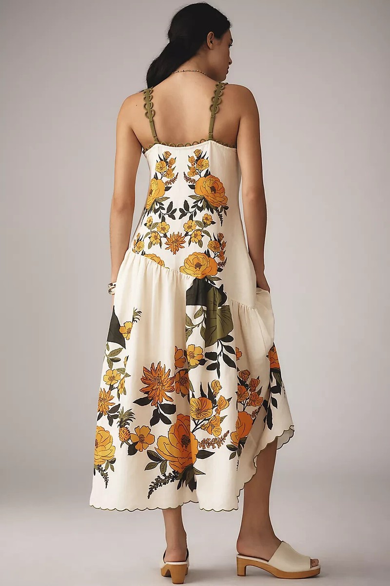 Farm Rio x Anthropologie 華やかプリント パフスリーブ ドレス Farm Rio x Anthropologie Sleeveless V-Neck A-Line Maxi Dress