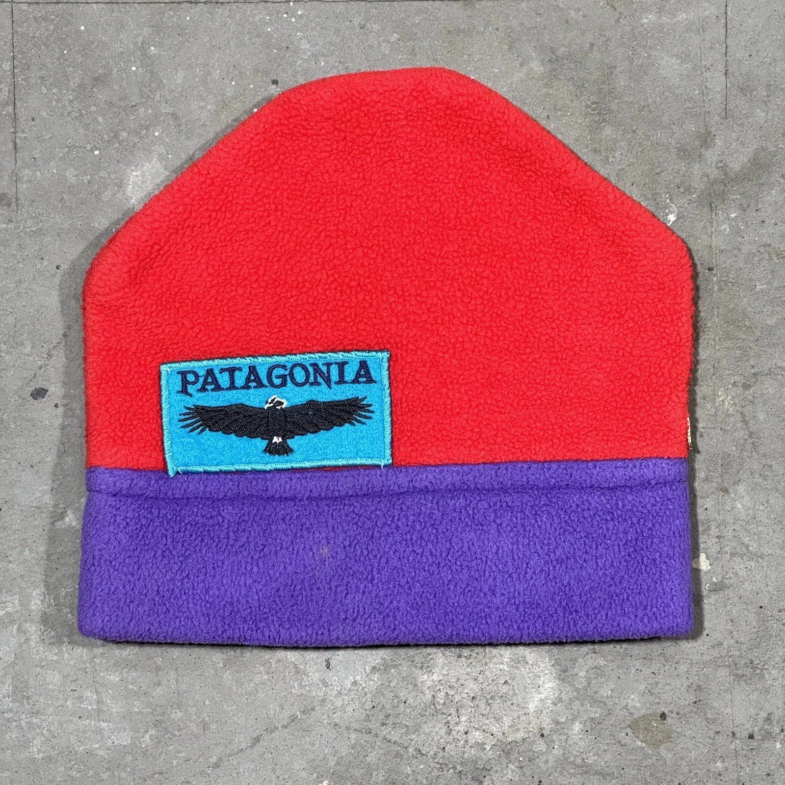 Vintage 80s Patagonia Synchilla Fleece Expedition Beanie Winter Hat Purple Red