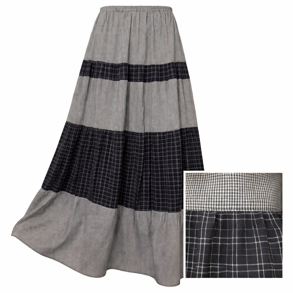 Gingham Plaid Patchwork Maxi Skirt Medium**Black … - image 1