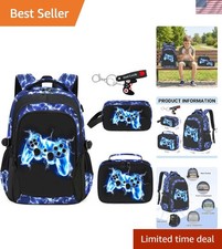School Backpack for Boys - 4Pcs Gamer Boys Backpack with Lunch Box Set for Kids