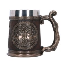 Viking Norse Yggdrasil Tree of Life Tankard 500ml Stainless Steel Resin Beer Mug