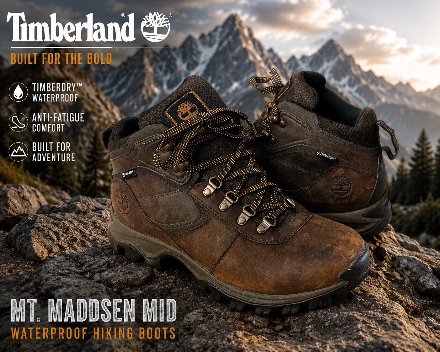 Timberland Mt Maddsen Mid Waterproof Hiking Boots Men’s 10W Brown TimberDry EU44