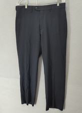 Classic Fit Men Pant 34 Black Flat Front Straight Leg Flat Front Formal Business