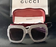 GUCCI GREY RHINESTONE CRYSTAL SQUARE OVERSIZED SUNGLASSES GG0048S