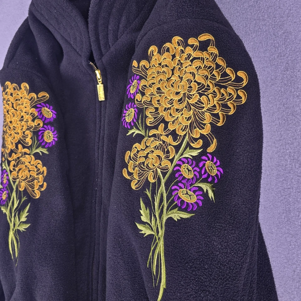 Chaqueta Bob Mackie Mujer XL Floral Bordada Vellón Cremallera Completa Usable Arte Foto 4 de 4