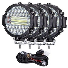 7 Inch Round LED Light Bar Offroad, 201W 15000LM Off 201W 4PC-Black With Wiring