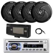 Pyle Marine Bluetooth CD Radio, 4x 6.5" 240W Speaker, Cover (Black), Antenna