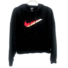 Nike Women's Black Swoosh Oversized Crop Hoodie Sweatshirt Size XS