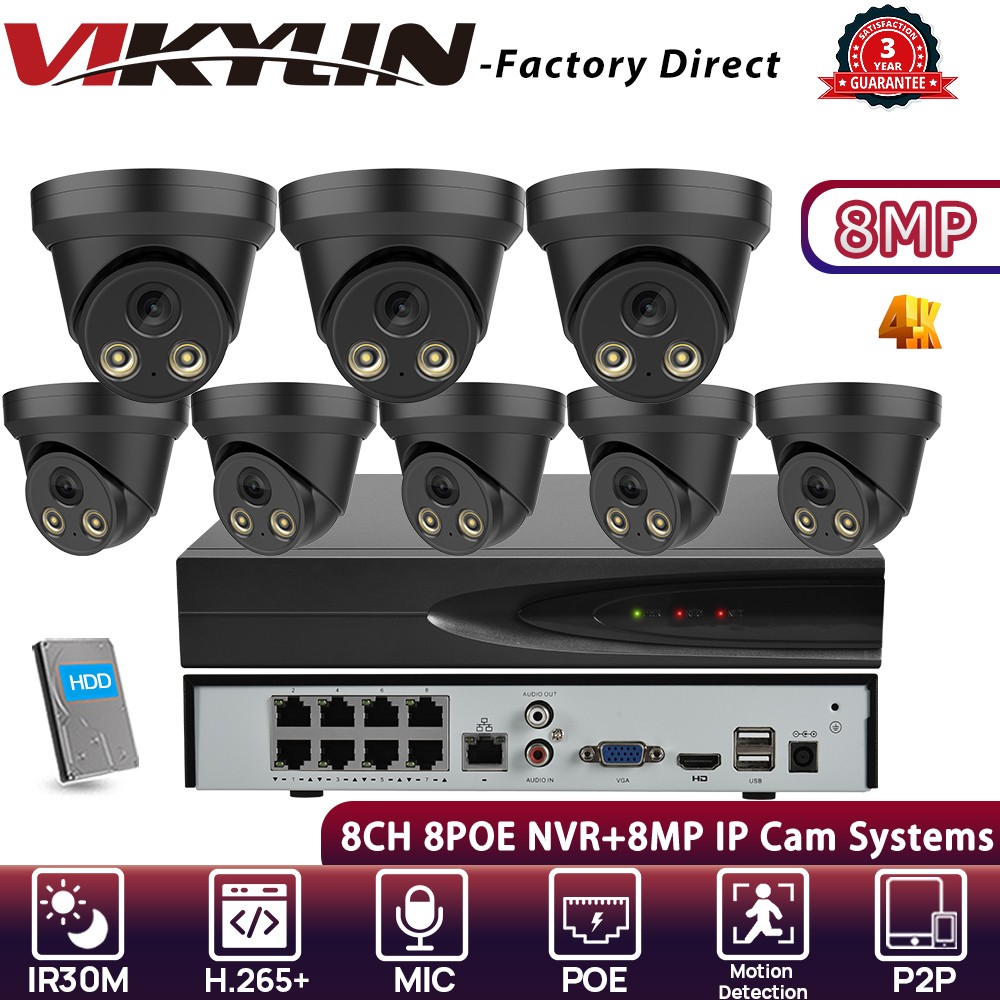 S Turret Ir30m 8mp 4k Ip Camera Mic Black Lot Us