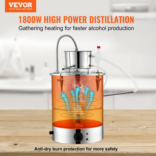 Alcohol Still, 9 Gal 30L Water Alcohol Distiller, Silver