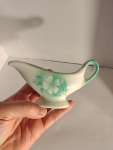 Vintage Restaurant Ware Individual Gravy Sauce Serving Boat Green Flower Beautif