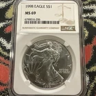 1998  American Silver Eagle 1 oz Silver Coin NGC MS69 Brown Label