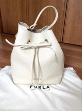 FURLA Shoulder Bag Handbag Drawstring bag Leather White Gold Handware from Japan