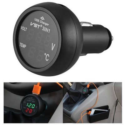 Multifunktion Auto Ladegerät Voltmeter Thermometer LCD Display für 12V24V
