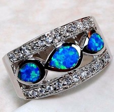 Natural Australian Opal Inlay Topaz 925 Solid Sterling Silver Ring Sz 7 TD7