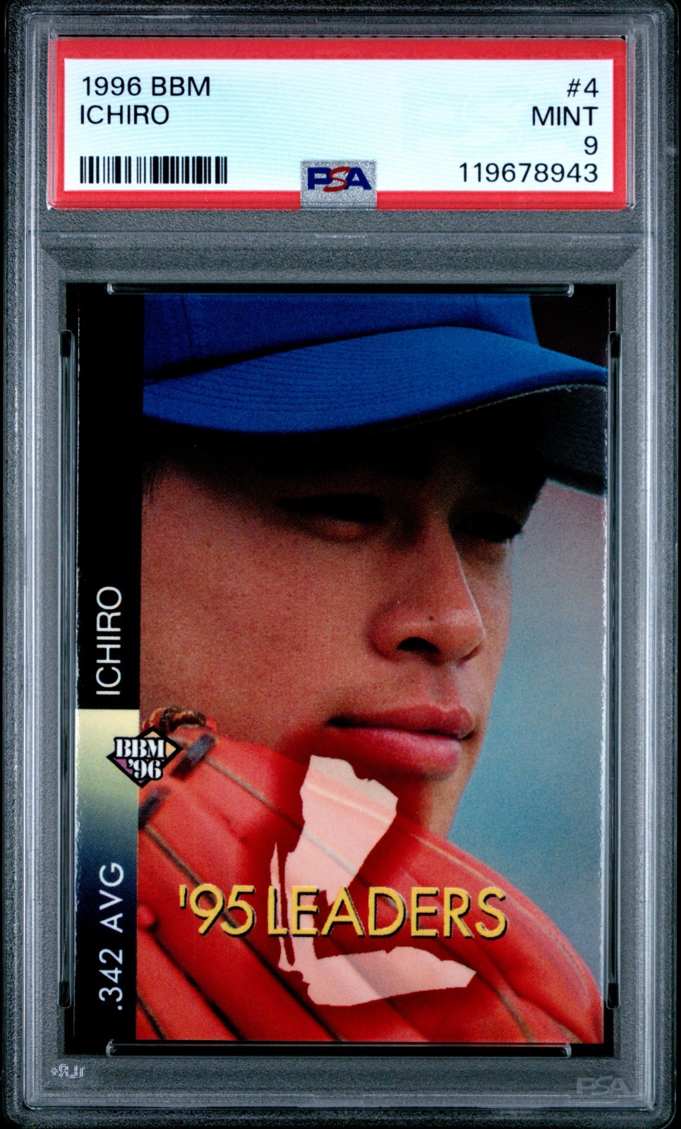 1996 BBM Ichiro Suzuki #4 PSA 9 MINT '95 Leaders .342 AVG - Orix Bluewave POP 13