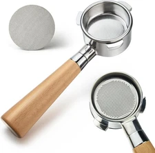 51mm Bottomless Portafilter 2 Ears w/ Puck Screen & Basket, Walnut Handle