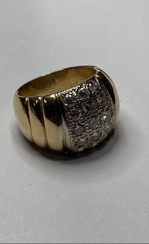 Solid 14K Gold Diamond Ribbed Size 5 Ring 12.7g - image 5