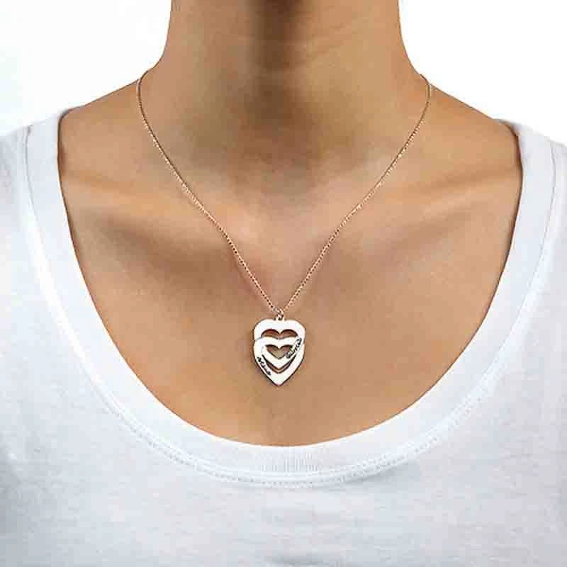 Collana con nome doppio cuore con Scritta Argento 925 rodiato gioielli donna - Immagine 2 di 3