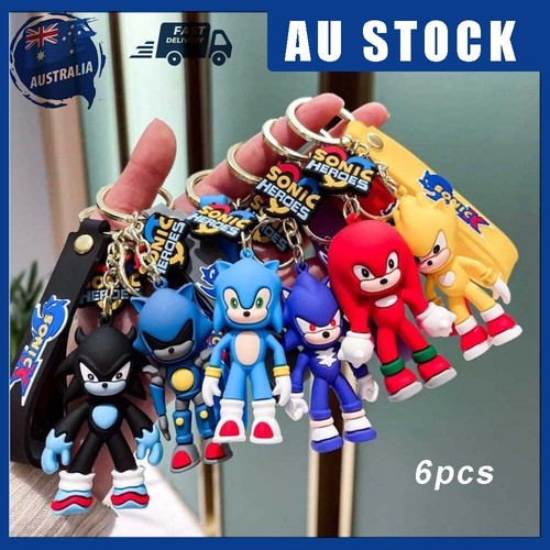 6PCS/set Sonic The Hedgehog Keyring Keychain Figure Bundle Present Toy Gift AU