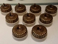 9 Pc Vintage Old Melon Brass & Ceramic Porcelain Light Electric Switches Button