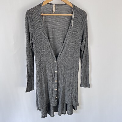 Vintage Final Touch Womens Long Tunic Shirt Size S Grey Striped USA Made