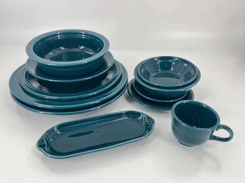 Rare Retired Color Fiesta Dinnerware Set Juniper 11 Piece Post-86 Lot, USA Made