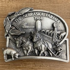 Vintage 1984 Nebraska Farmer Pewter Belt Buckle Limited Edition 1119 Of 2500