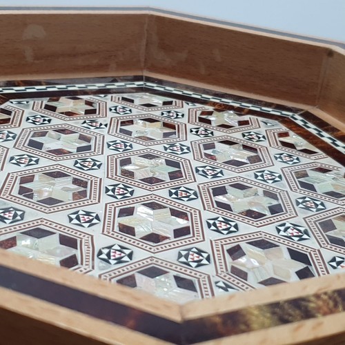 hand made Wooden Beverage tray inlaid with mother-of-pearl 10.9'' x 10.9'' - Picture 2 of 5