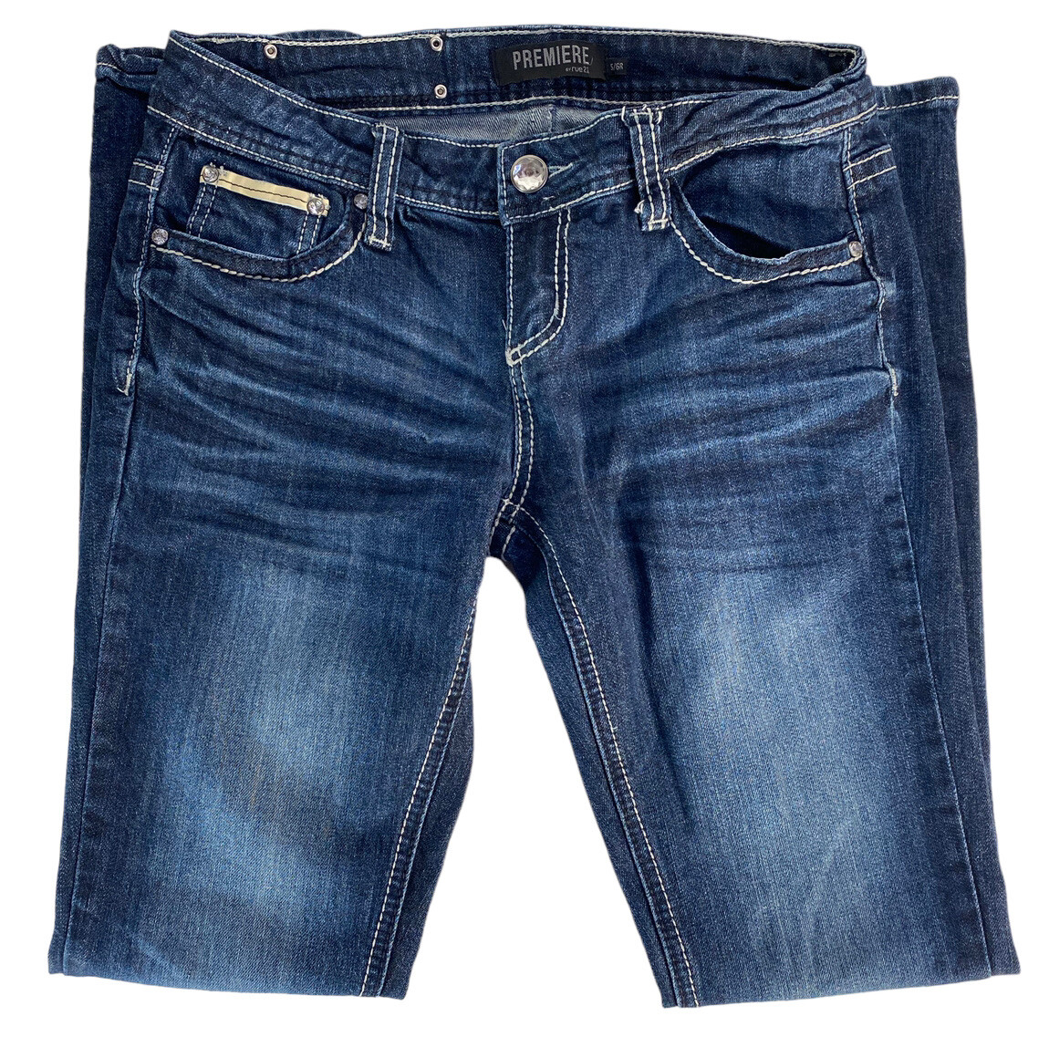 Jean Femme Premiere Rue 21 Skinny Clouté Pointu - Taille 5/6 R, Délavé, Basse (Occasion Très Bon état)