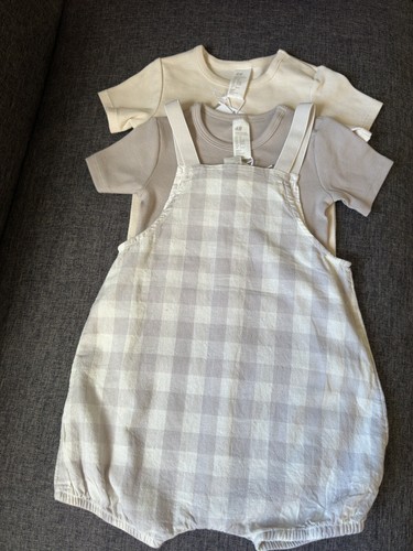 New H&M Baby Exclusive 3 piece Romper Suit Size 2T natural colors gray/beige - Picture 3 of 10