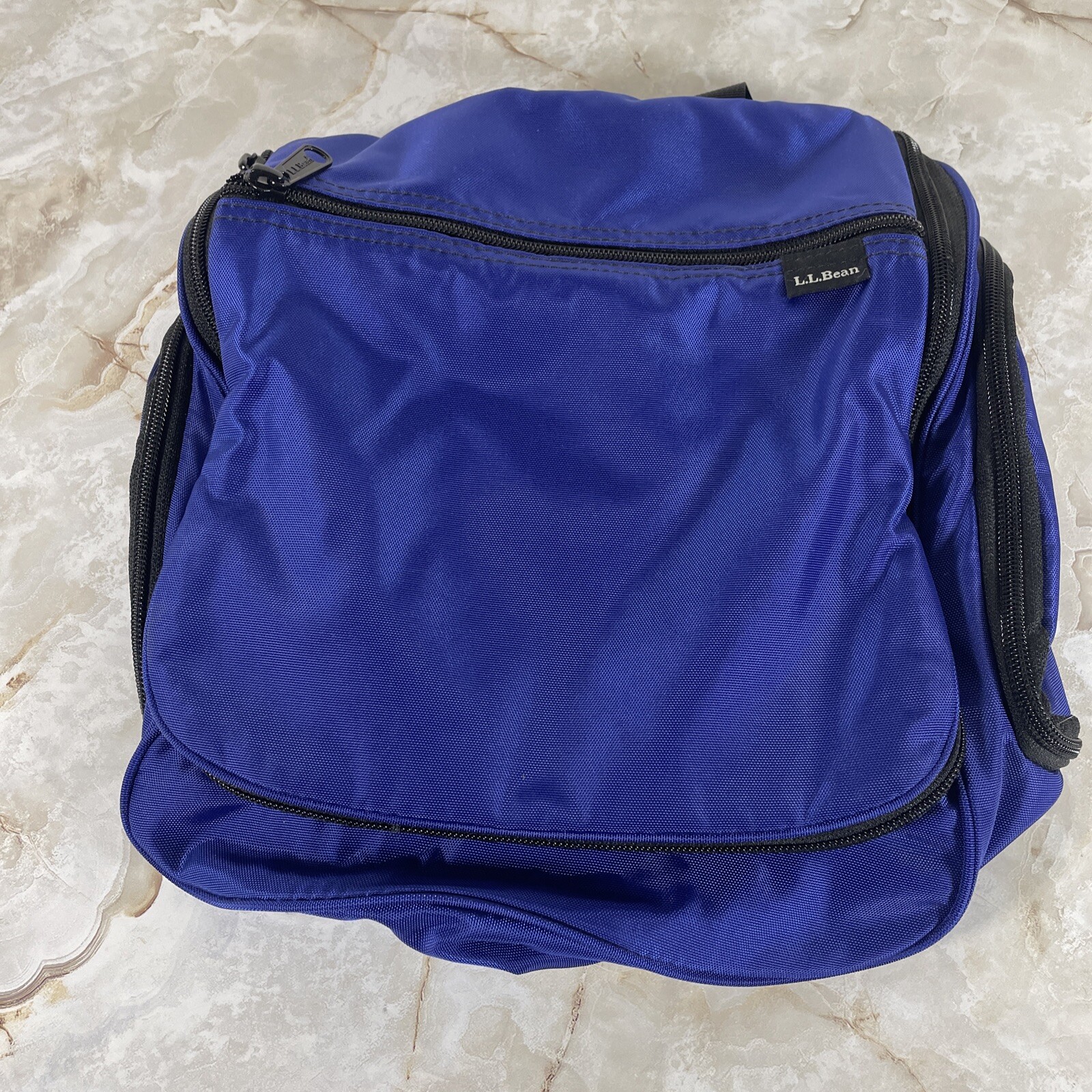 LL Bean Personal Toiletry Organizer Bag Blue Medium Nylon Hanging Travel Kit