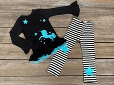 Boutique Girl Unicorn Ruffled Top  Leggings Outfit