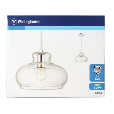 Lustre Westinghouse Chrome Et Verre Clair - E27 1 Lumière - Neuf