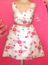 WOMEN WHITE FLORAL LINED SPARKLY TEA DRESS ( FIT SIZES UK 14-16 )