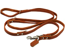 European Real Leather Dog Leash 6-Way 49"up to 94" long 1/2" wide, Medium Breeds