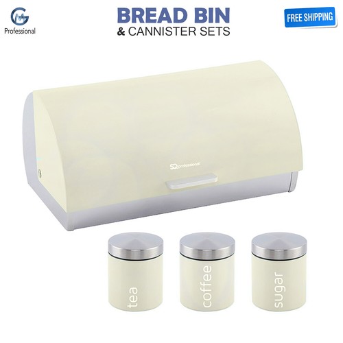 4PC Bread Bin Canister Set Coffee Tea Sugar Jar Fitting Lid Kitchen