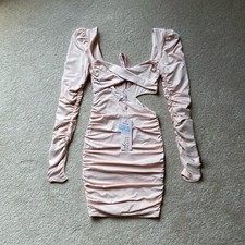 BNWT Oh Polly Softer Side Blush Pink Twist Cut Out Ruched Bodycon Mini Dress UK6