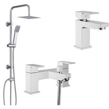 3 Way Square Shower Rigid Riser Kit, Bath Shower Mixer Tap, Monoblock Basin Tap