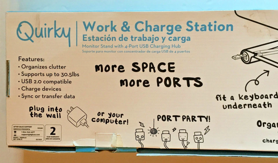 Charging Station ~ Monitor Stand w/4Port USB Charging Station Quirky NEW IN BOX - Image 4 of 4